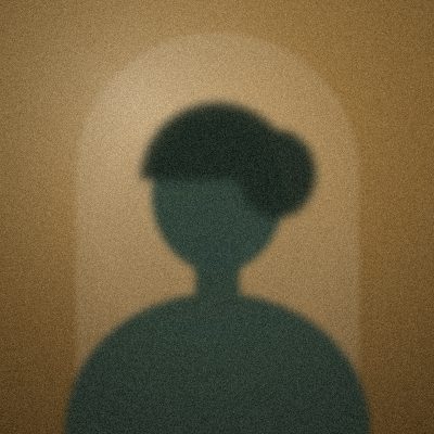 Portrait illustratif stylisé, silhouette sur fond laiton