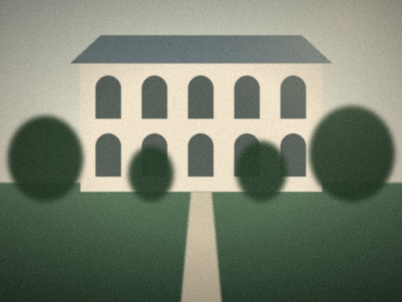 Façade d'une maison de maître entourée d'arbres et d'un jardin